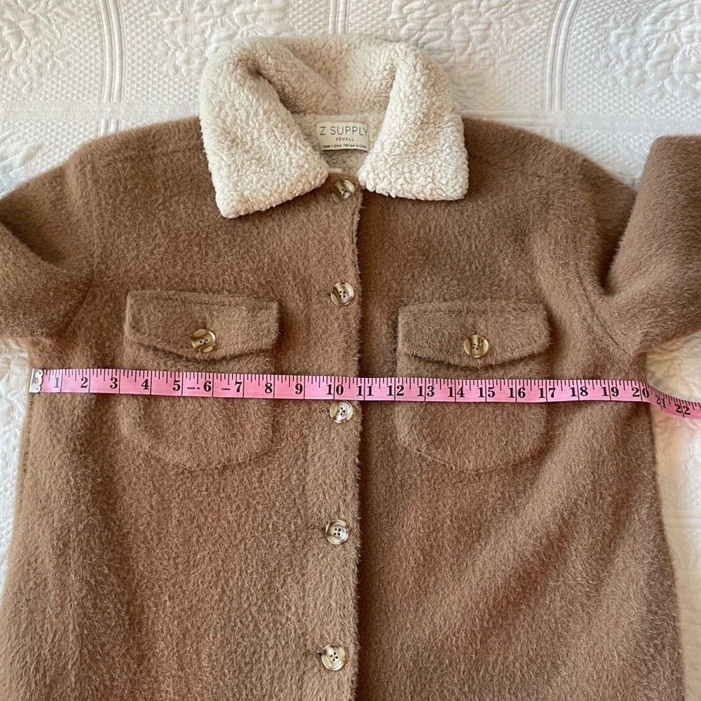 Z Supply Jordan Jacket Sweater Knit/Sherpa Campfire Tan/Brown/Cream XS - Picture 13 of 15